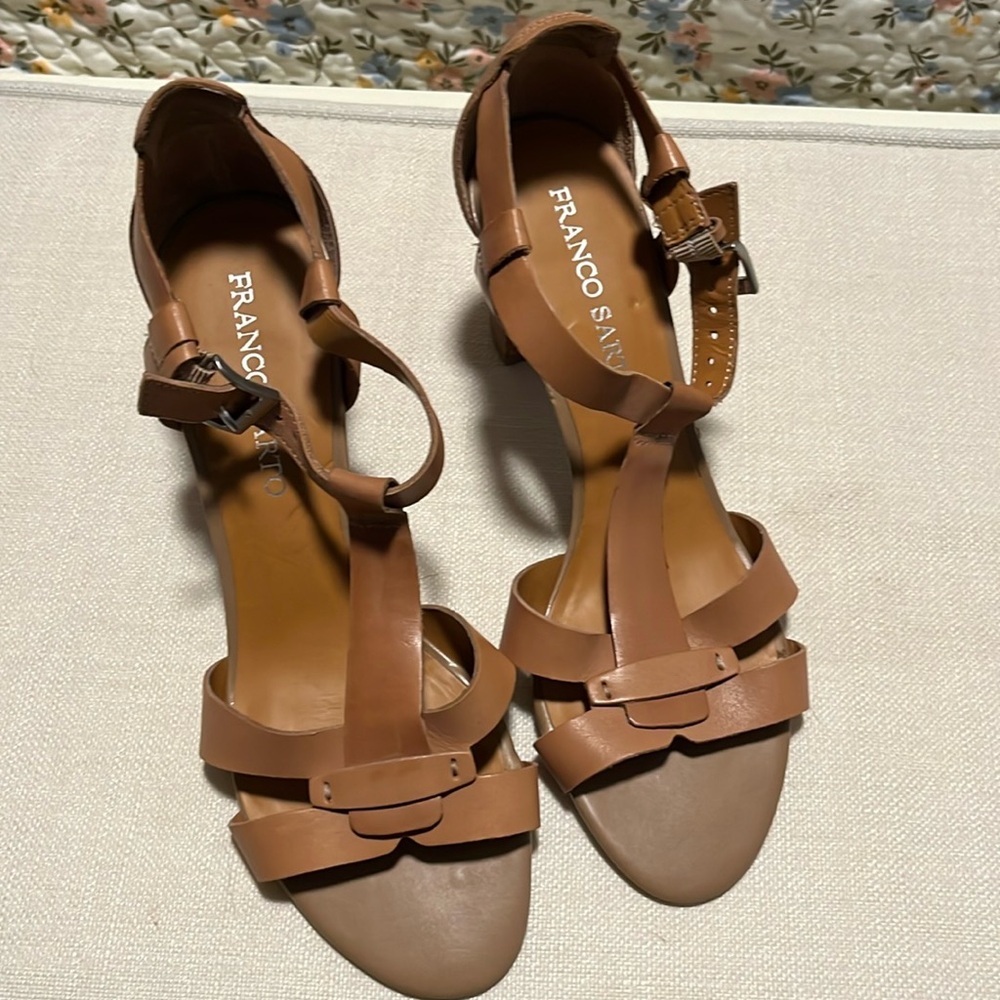 Franco Sarto Giada Womens Tan Clay Leather High Heels Sandals T Strap